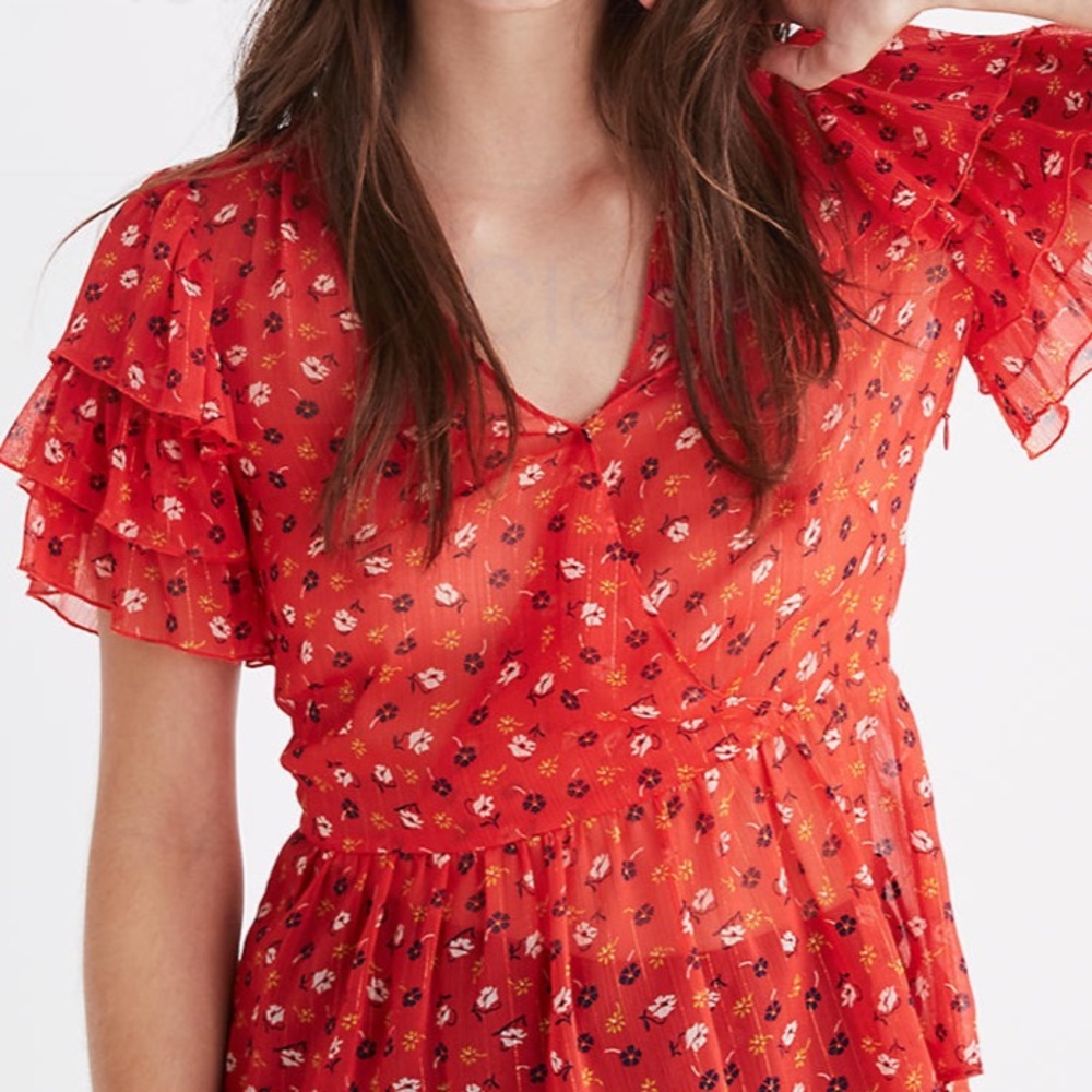 Madewell Tiered-Sleeve Peplum Top, NWT. Size 4